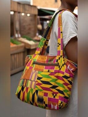 African print fabric tote handbag